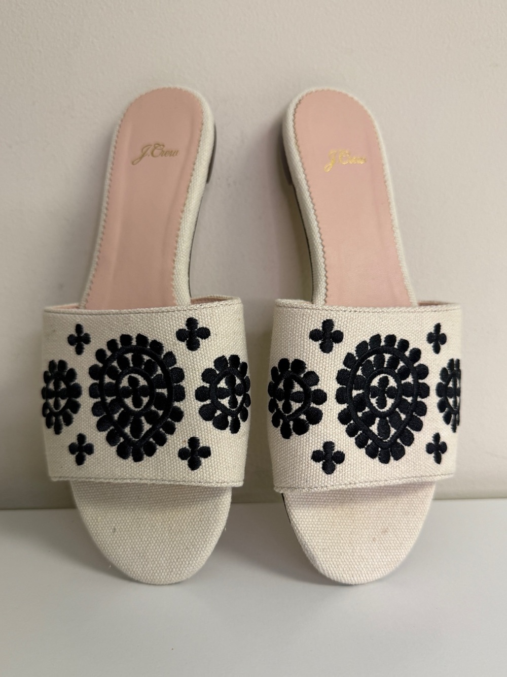 J. Crew: Women's Embroidered Cora Slide Sandals, Size 8